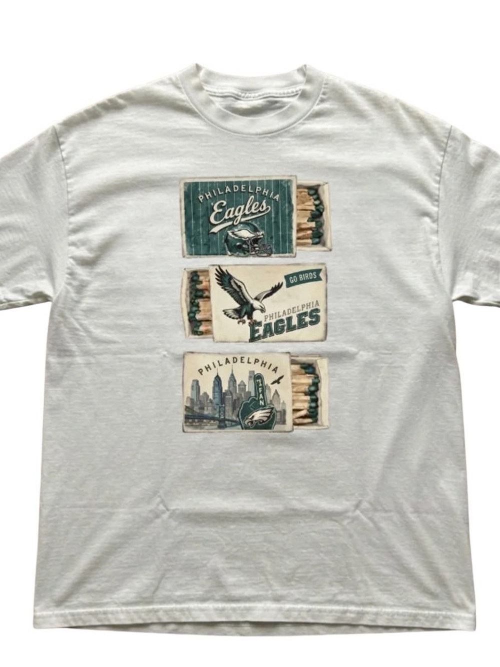 White Philadelphia Eagles Graphic Tee with Green Accents